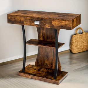 Modern Industrial Coffee Table with Drawer & 2-Tier Storage Shelves – Metal Frame