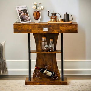 Modern Industrial Coffee Table with Drawer & 2-Tier Storage Shelves – Metal Frame