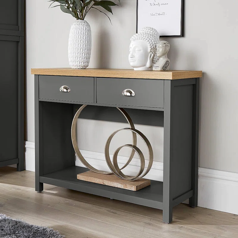 Slim Hallway Console Table with Drawers – Two-Tone Wood Finish & Bottom Shelf