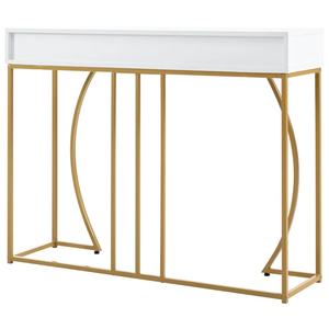 White & Gold Console Table with Drawers – Modern Hallway Table with Metal Frame and MDF Top