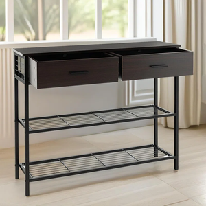 Industrial Console Table with Drawers & Metal Shelves